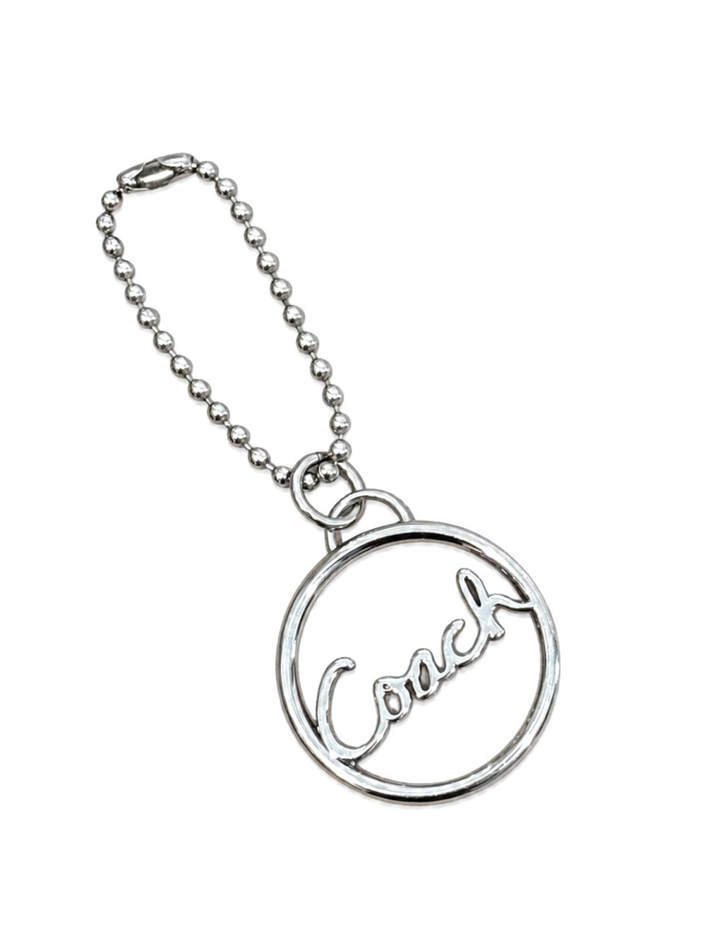 COACH Poppy Silver Script Round Keychain Charm